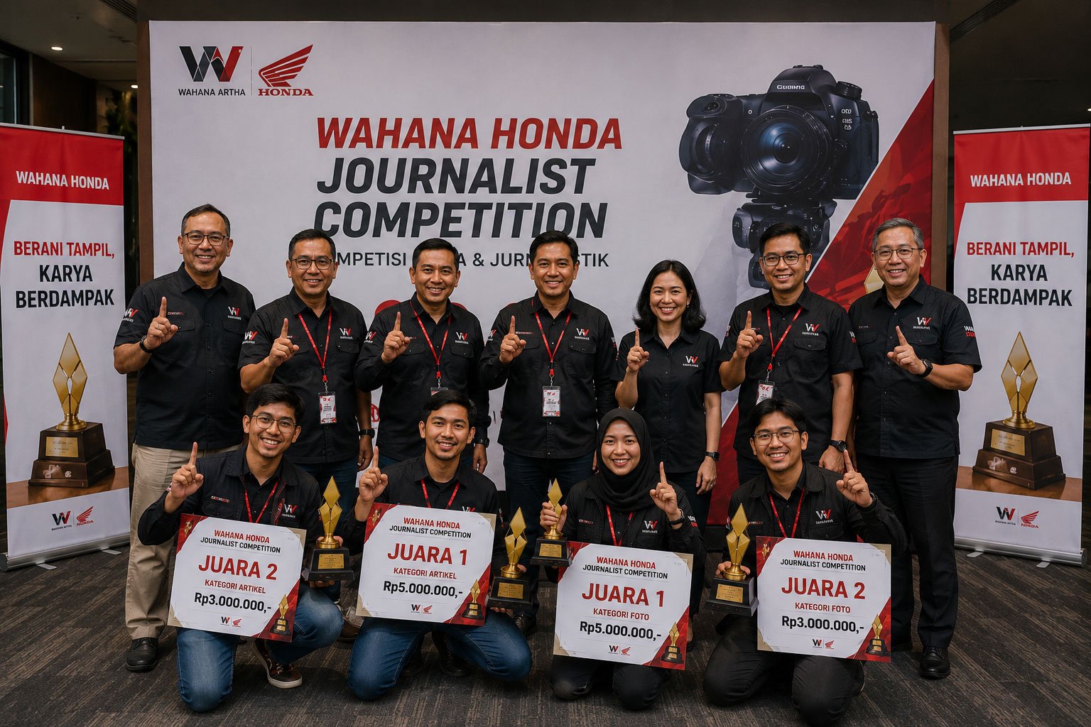 Penyerahan penghargaan kompetisi jurnalisme dengan foto bersama